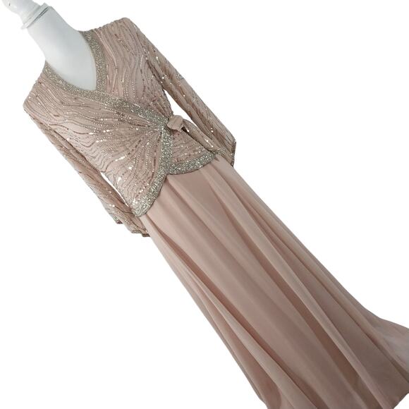 NWT@$280! JKARA! CHAMPAGNE BEIGE & ELABORATE SILBER BEADING FULL LGTH GOWN! SZ 6 - Picture 12 of 12
